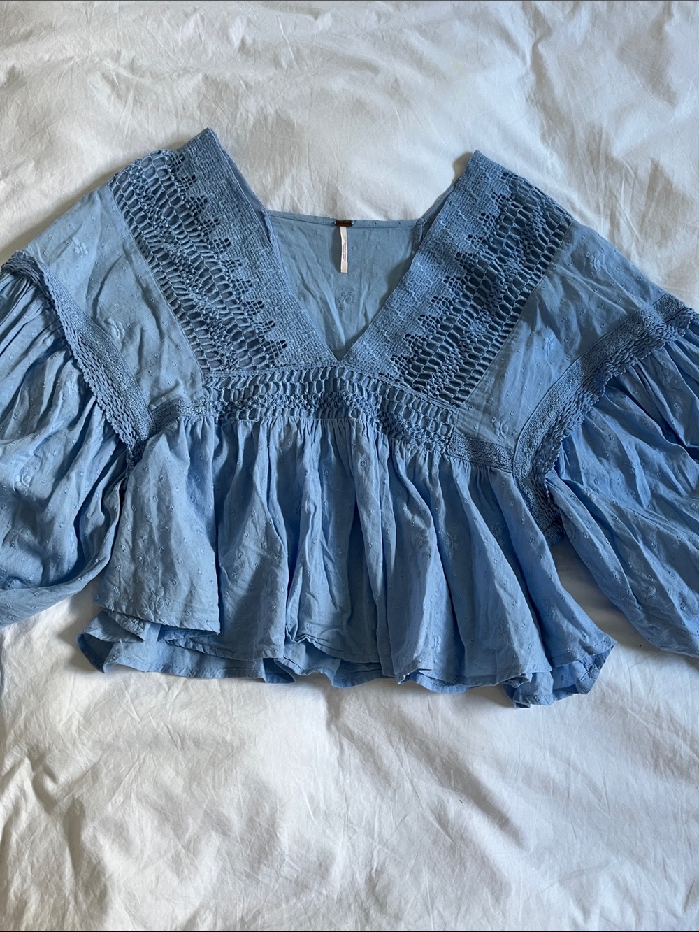 light blue Free People "Drive You Mad" blouse size medium peasant blouse